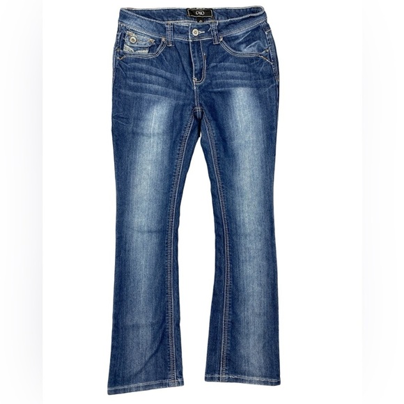 Cato low rise bootcut jeans size 8 stretchy faded distressed western flap pocket - Picture 1 of 10